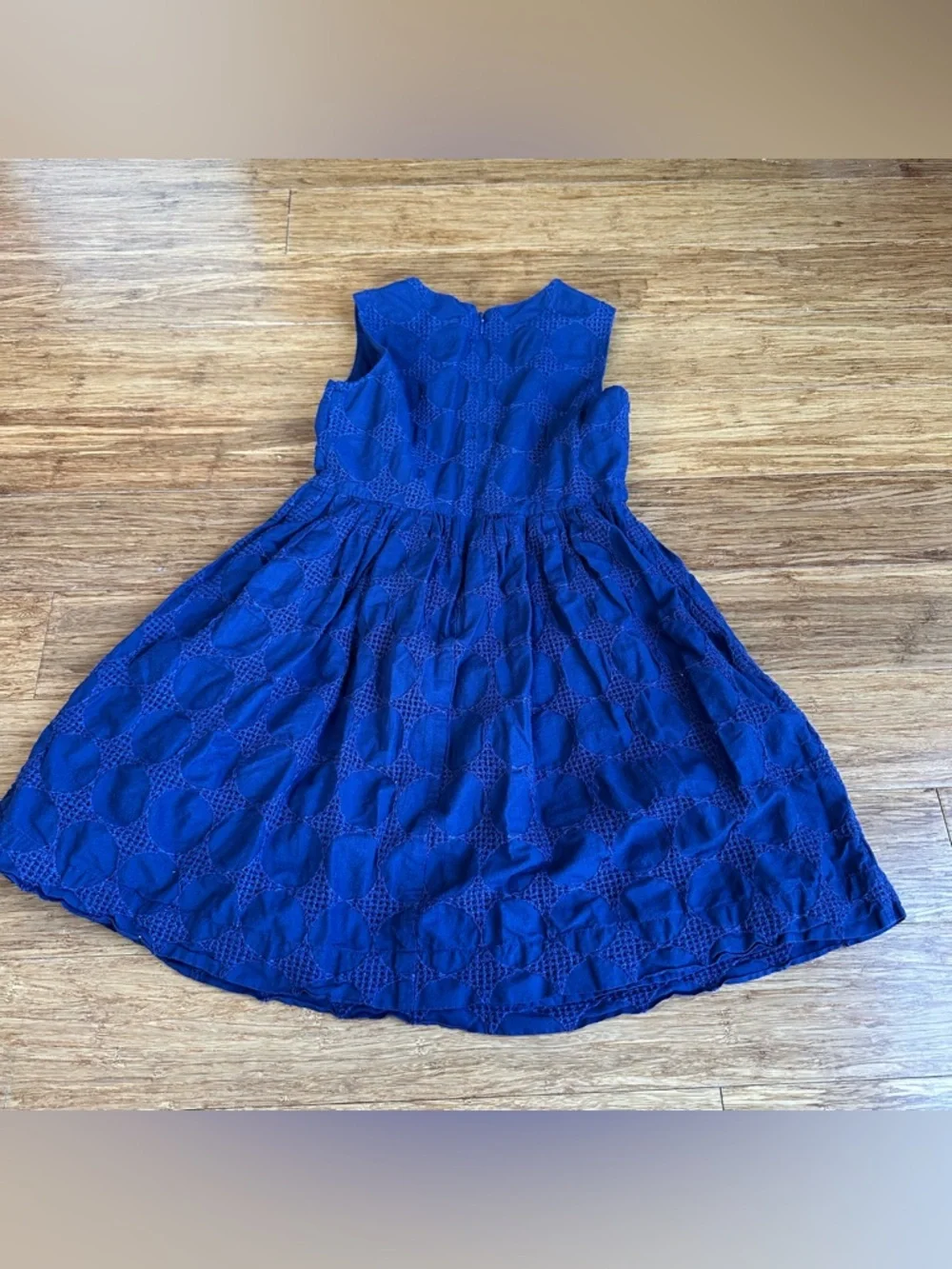 TOMMY HILFIGER Girl 7 Royal Blue Old Money Eyelet Fit-and-Flare Sleeveless Dress